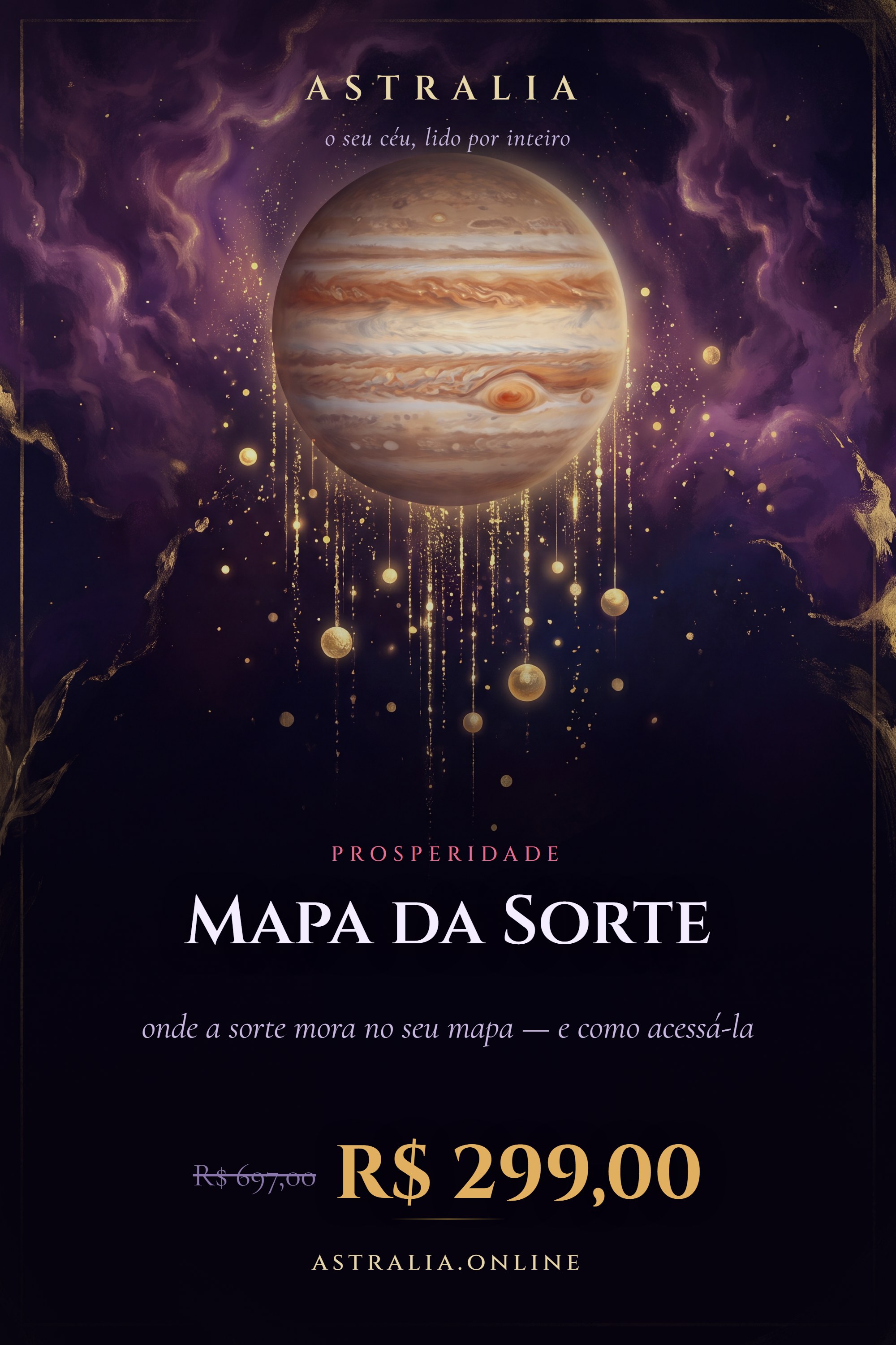 Céu dourado de abundância — capa do Mapa da Sorte da Astralia